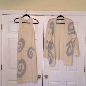 Outlander Vintage Dress & Jacket w/ Silver Metallic Designs & Large Stones